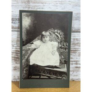 Antique Cabinet Card Baby Posing in Chair By Studio Elite Chicago